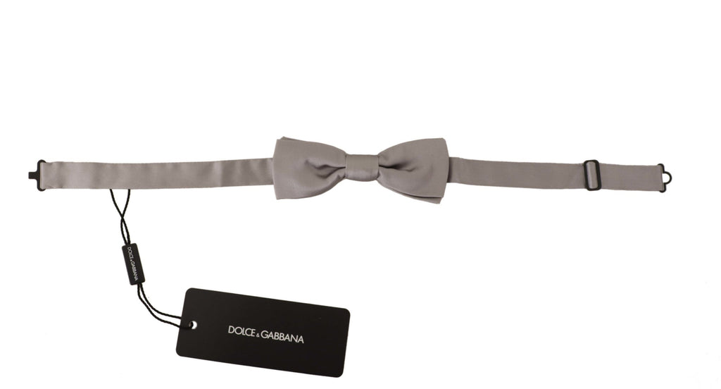 Nœud Papillon Mince Ajustable en Soie 100 % Argenté Dolce & Gabbana