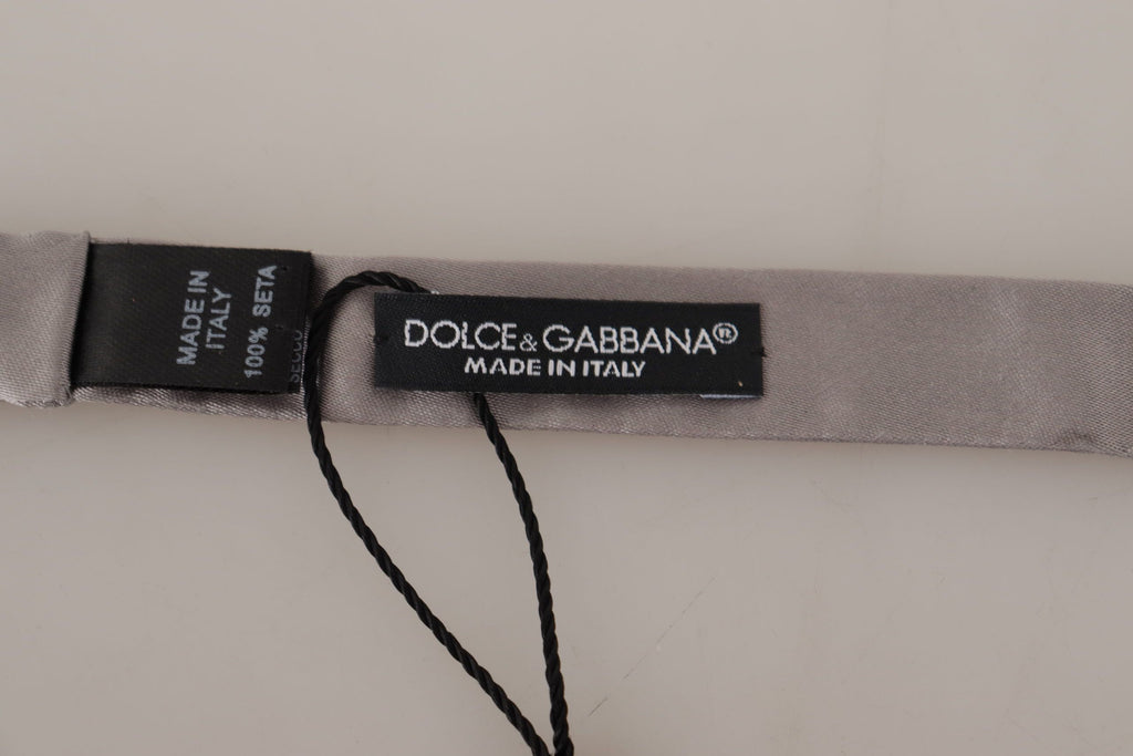 Nœud Papillon Mince Ajustable en Soie 100 % Argenté Dolce & Gabbana