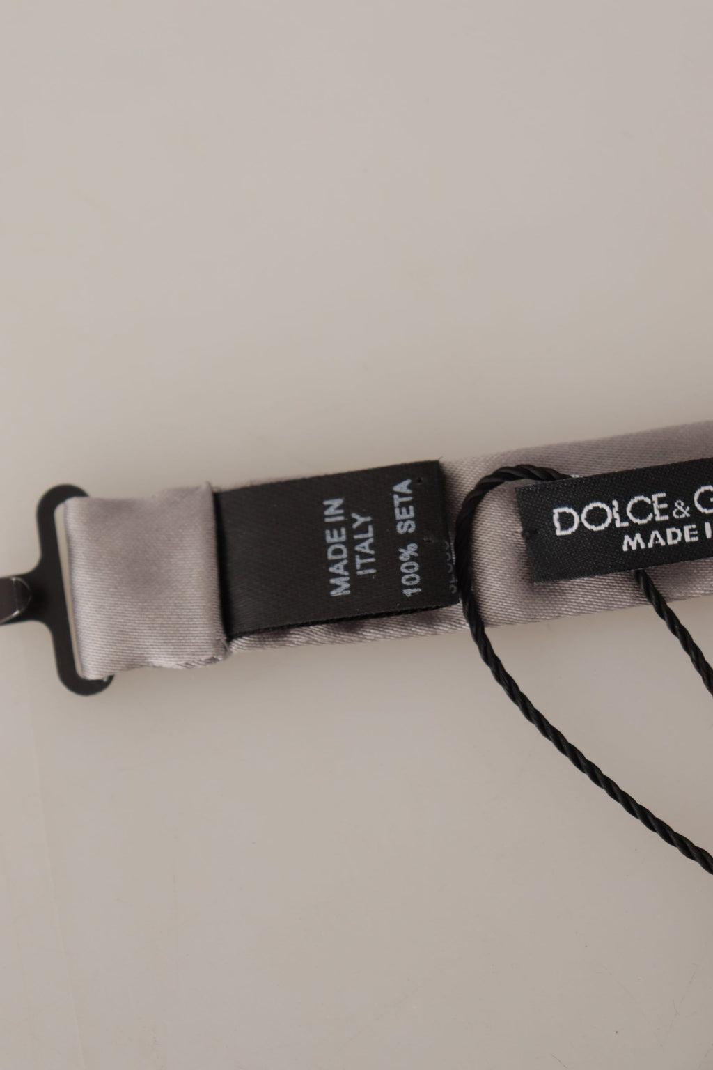 Nœud Papillon Mince Ajustable en Soie 100 % Argenté Dolce & Gabbana