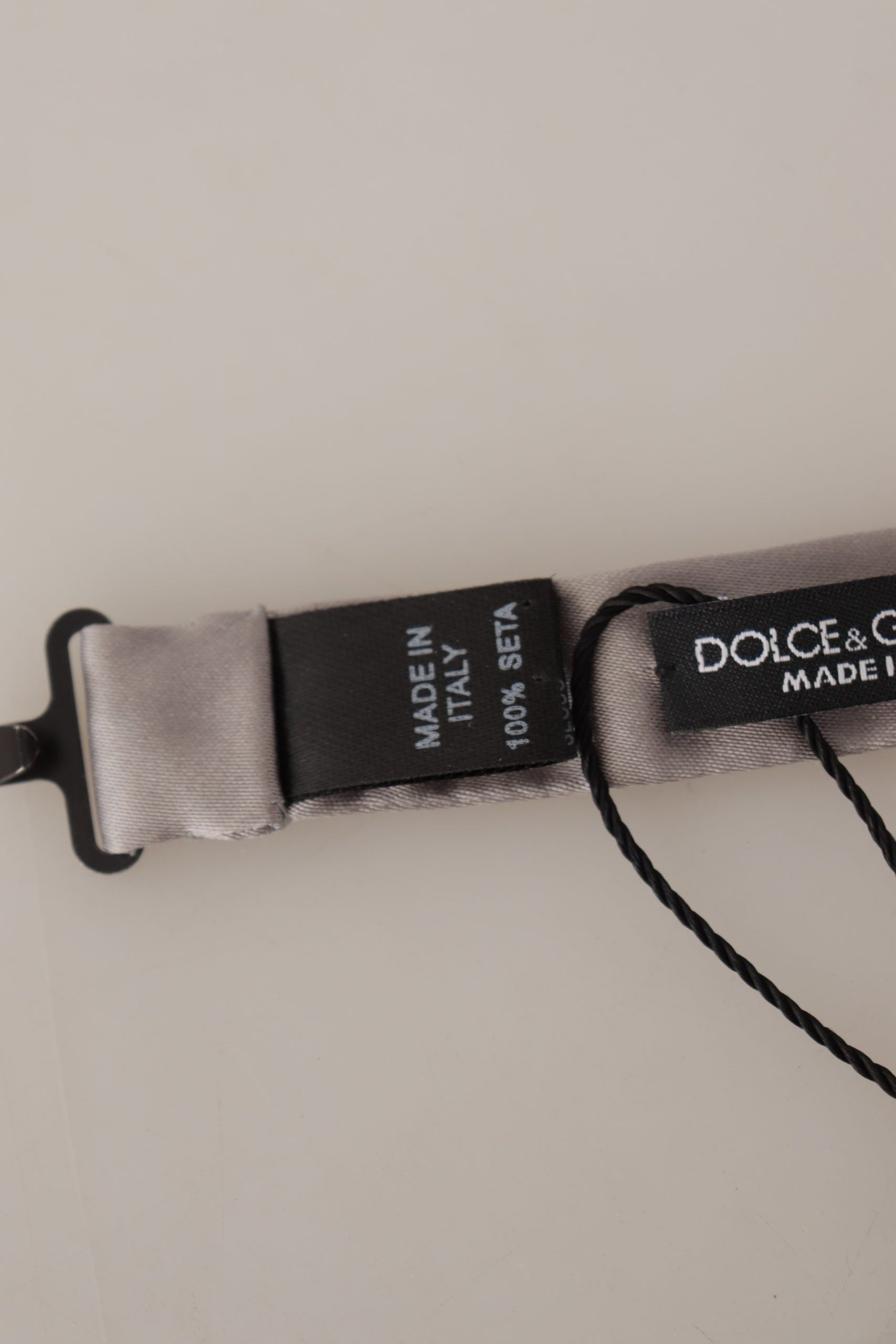 Nœud Papillon Mince Ajustable en Soie 100 % Argenté Dolce & Gabbana