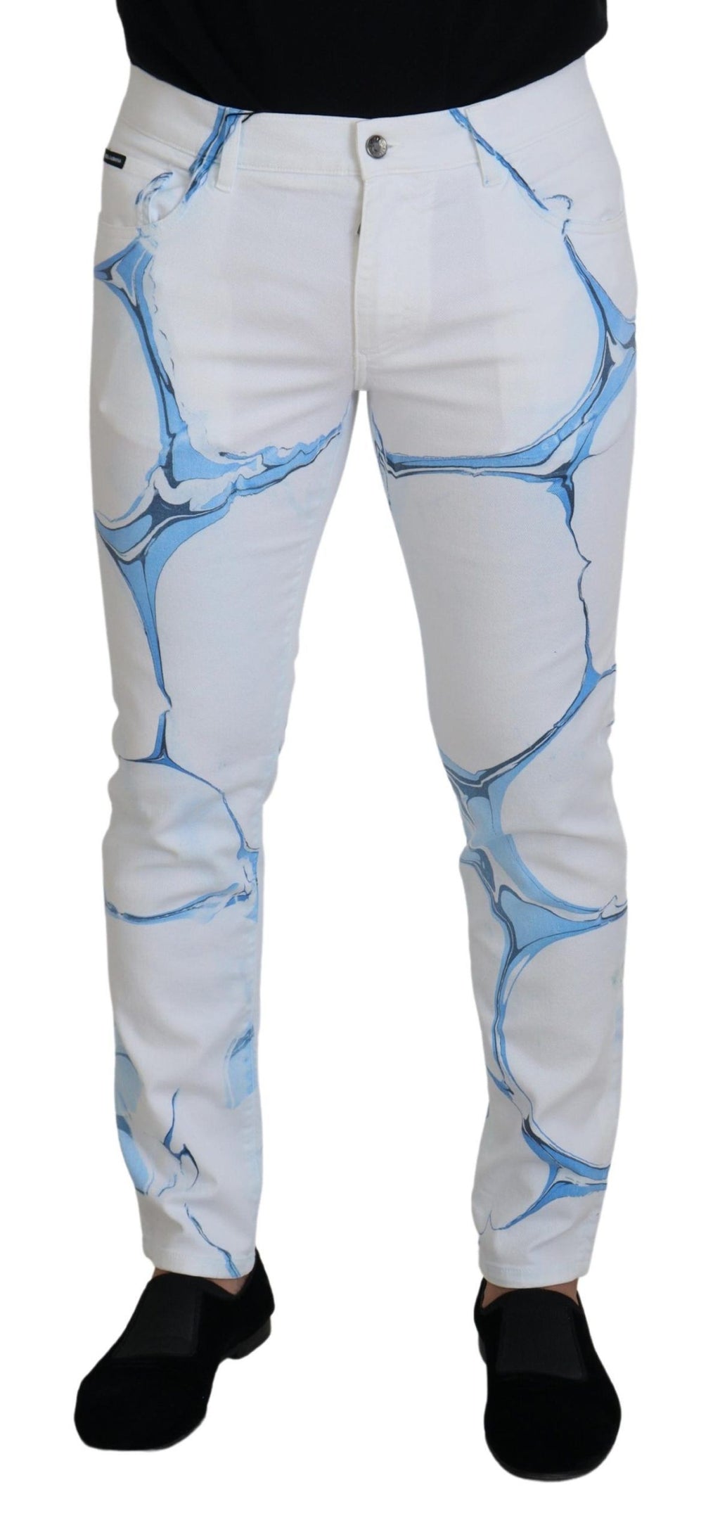 Pantalon skinny stretch en jean de coton blanc et bleu Dolce & Gabbana