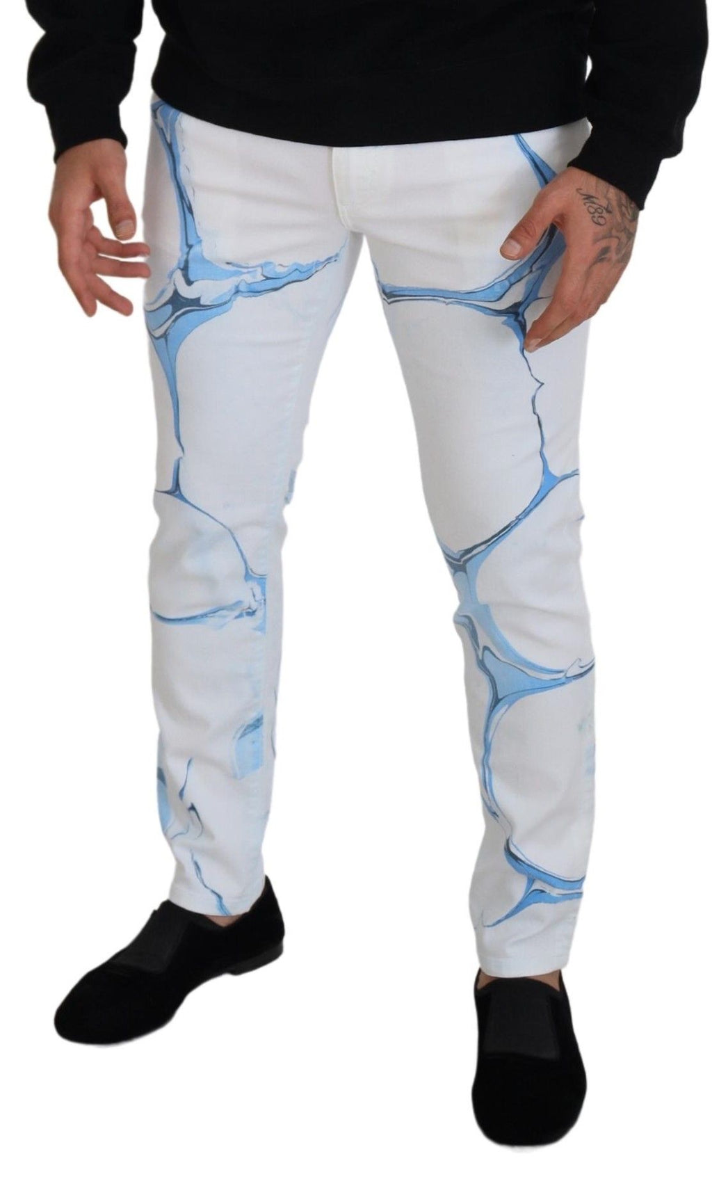 Pantalon skinny stretch en jean de coton blanc et bleu Dolce & Gabbana
