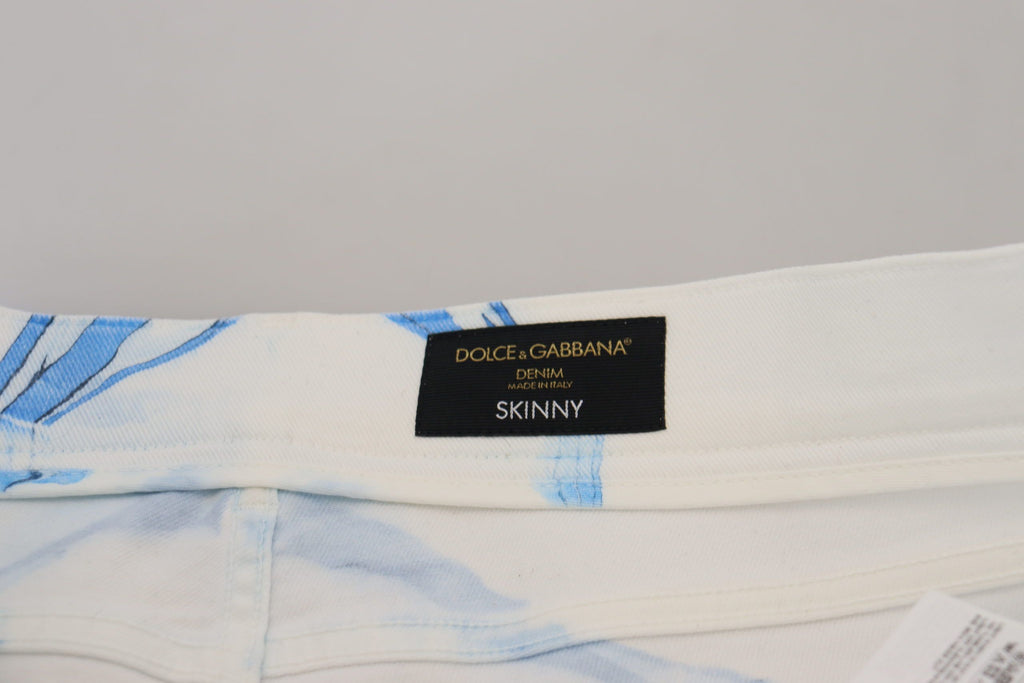 Pantalon skinny stretch en jean de coton blanc et bleu Dolce & Gabbana