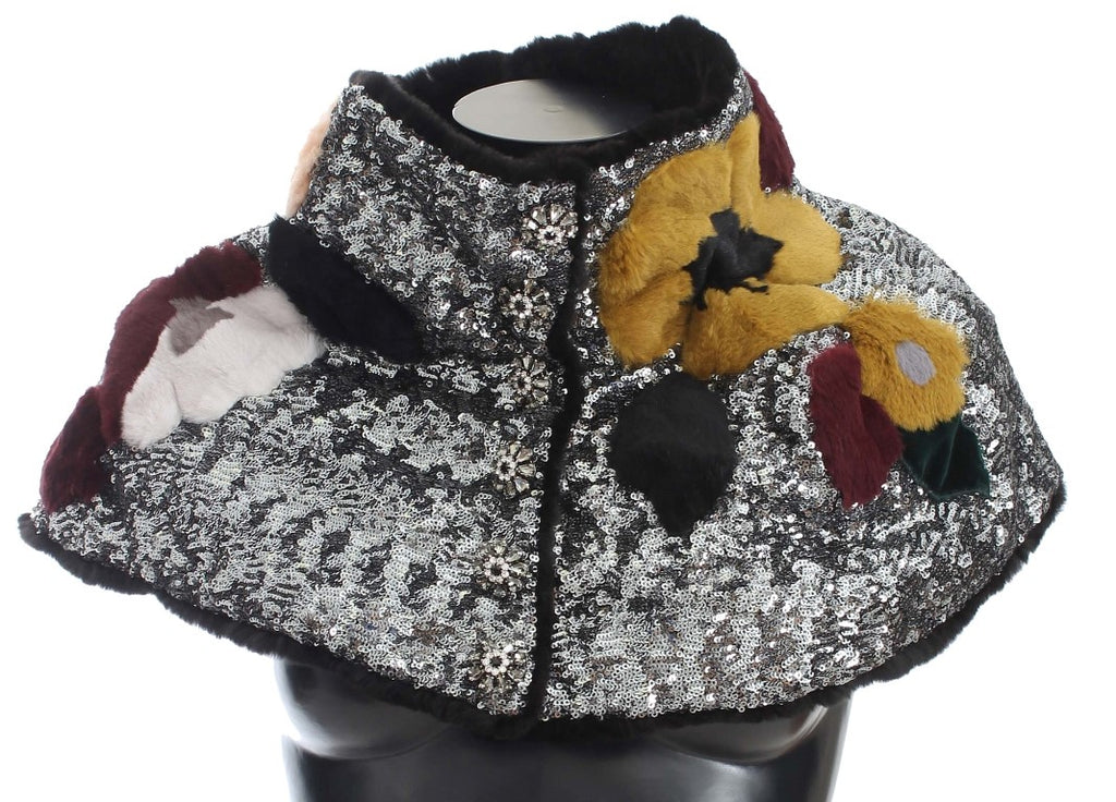 Châle-écharpe Dolce & Gabbana en fourrure de belette argentée à fleurs et sequins