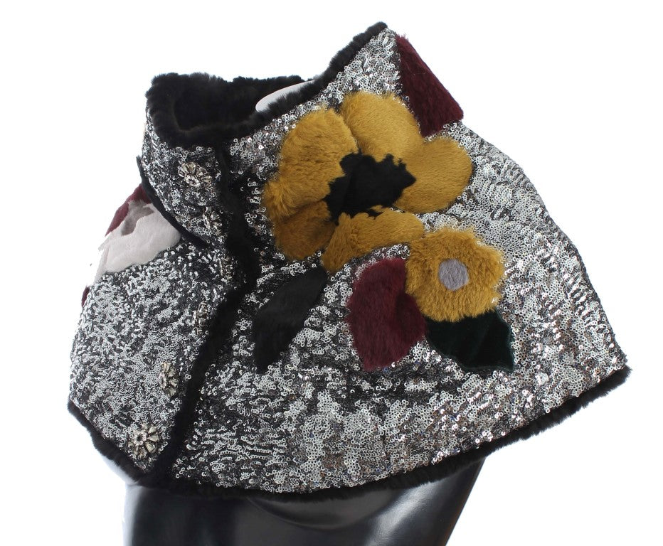 Châle-écharpe Dolce & Gabbana en fourrure de belette argentée à fleurs et sequins