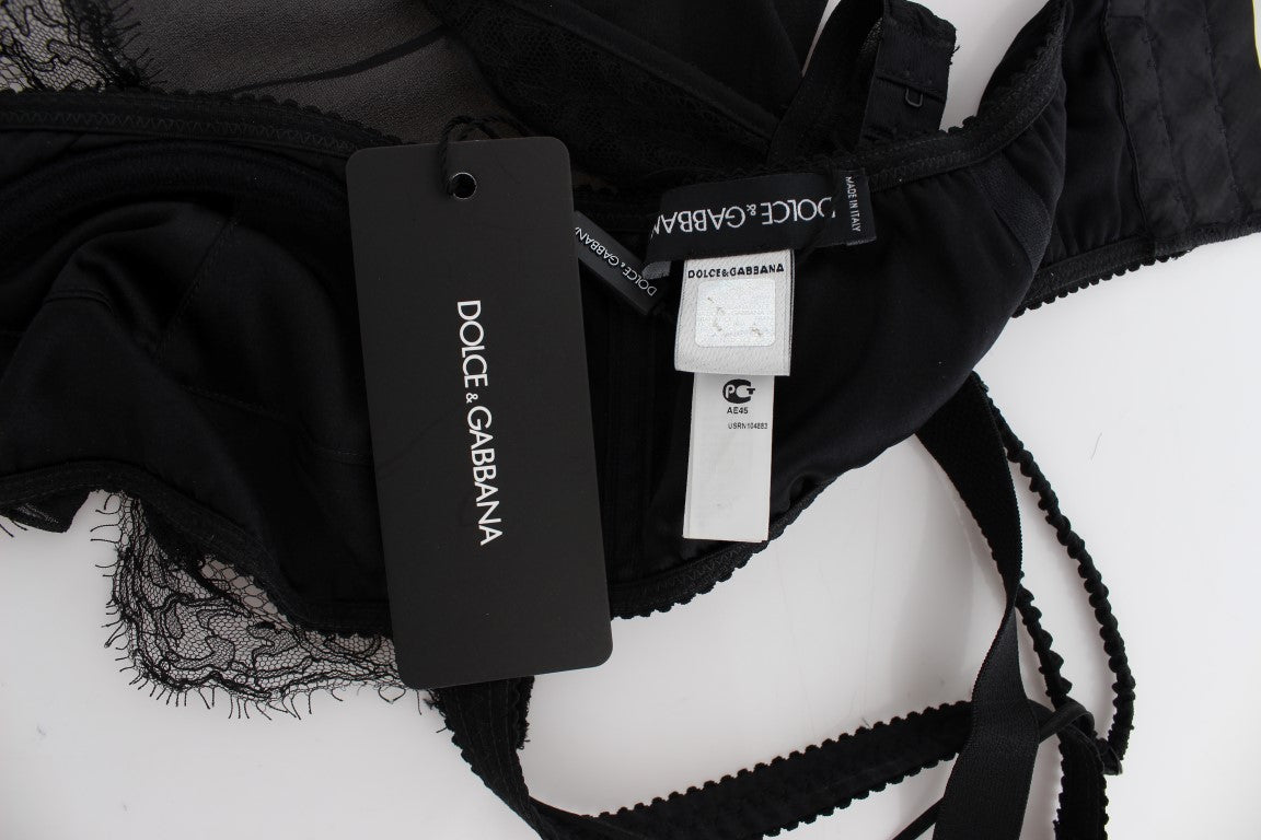 Top de lingerie Dolce & Gabbana en soie noire et dentelle florale