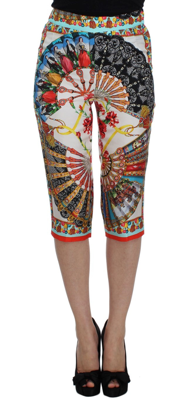 Pantalon en soie multicolore imprimé Majolique Sicily Dolce & Gabbana