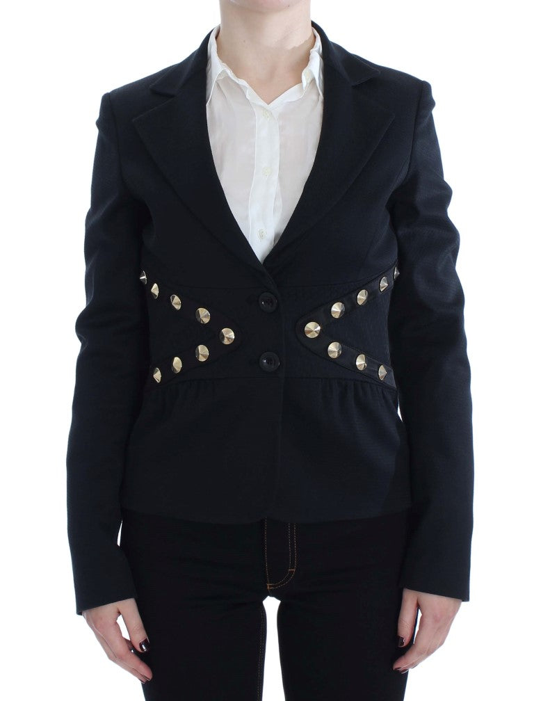 Exte – Schwarze Blazerjacke aus Baumwollstretch mit goldenen Nieten