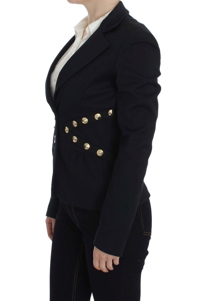 Exte – Schwarze Blazerjacke aus Baumwollstretch mit goldenen Nieten