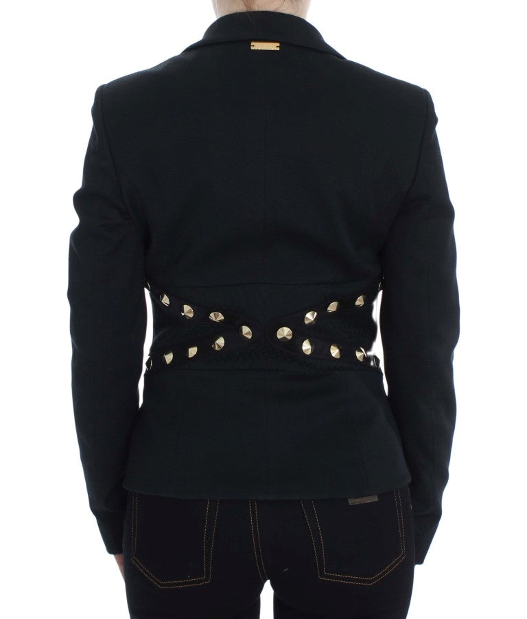 Exte – Schwarze Blazerjacke aus Baumwollstretch mit goldenen Nieten