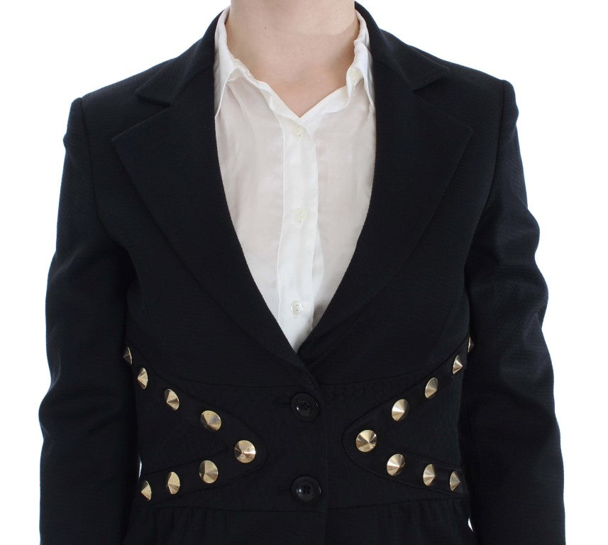 Exte – Schwarze Blazerjacke aus Baumwollstretch mit goldenen Nieten