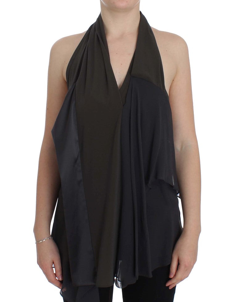 CORA GROPPO Gray Blue Stretch Blouse Top