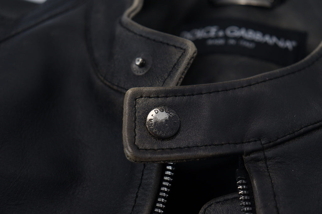 Dolce & Gabbana Schwarze Leder Bikerjacke mit Reißverschluss