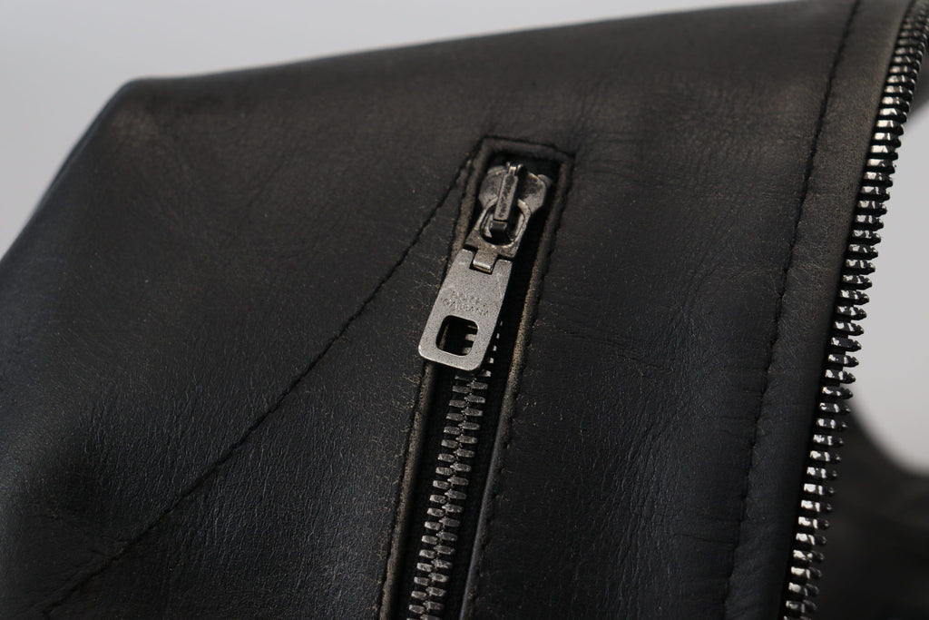 Dolce & Gabbana Schwarze Leder Bikerjacke mit Reißverschluss