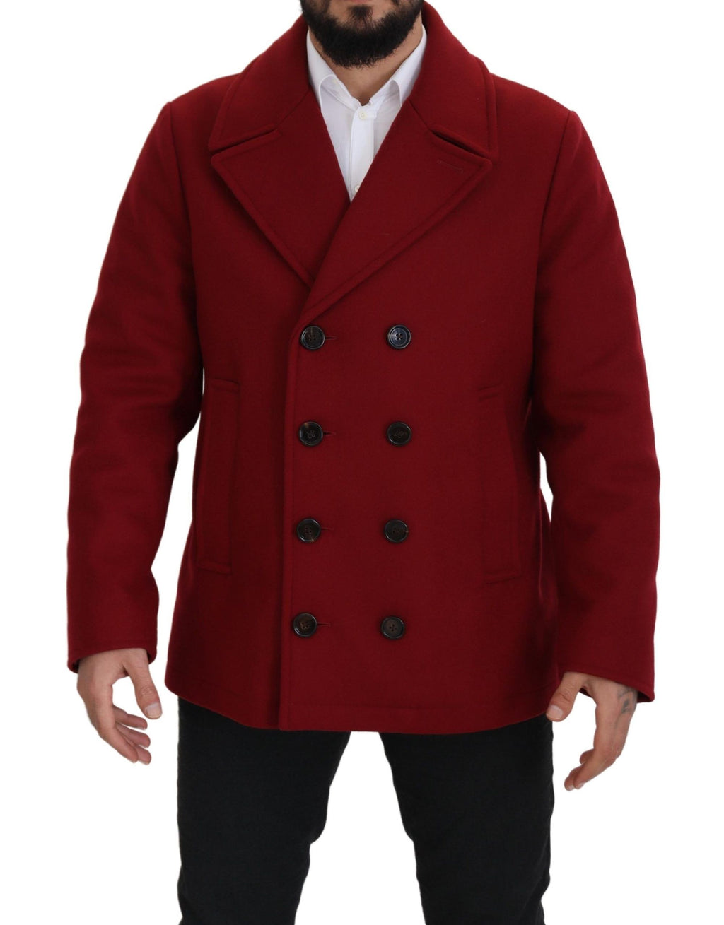 Manteau croisé en laine rouge Dolce & Gabbana