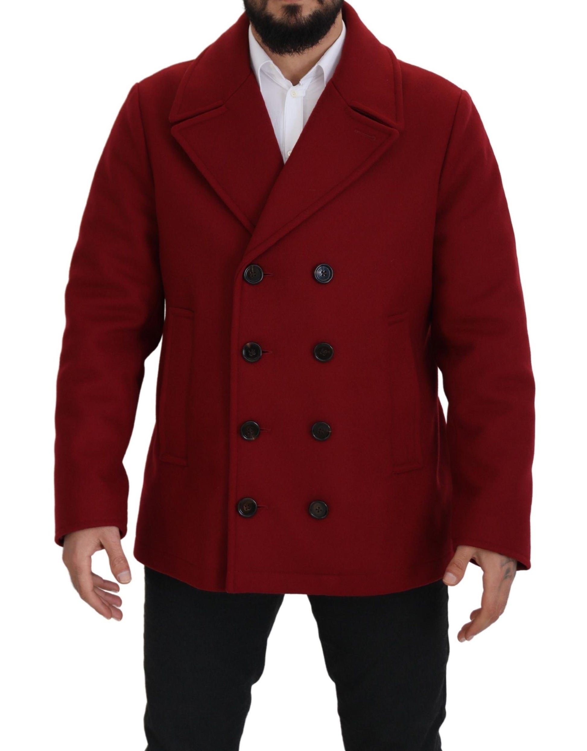 Manteau croisé en laine rouge Dolce & Gabbana