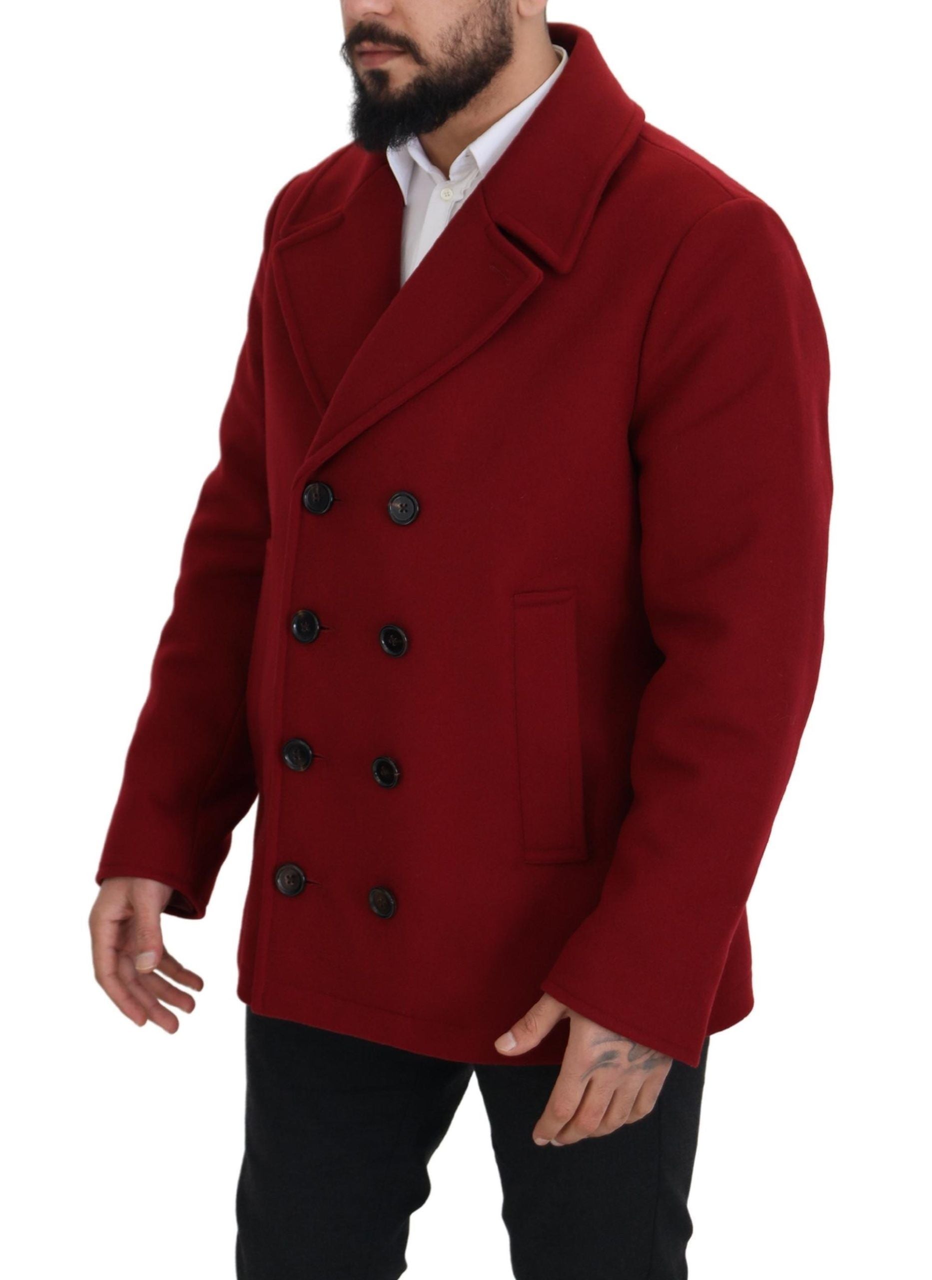 Manteau croisé en laine rouge Dolce & Gabbana
