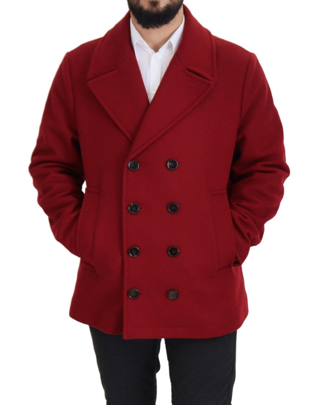 Manteau croisé en laine rouge Dolce & Gabbana