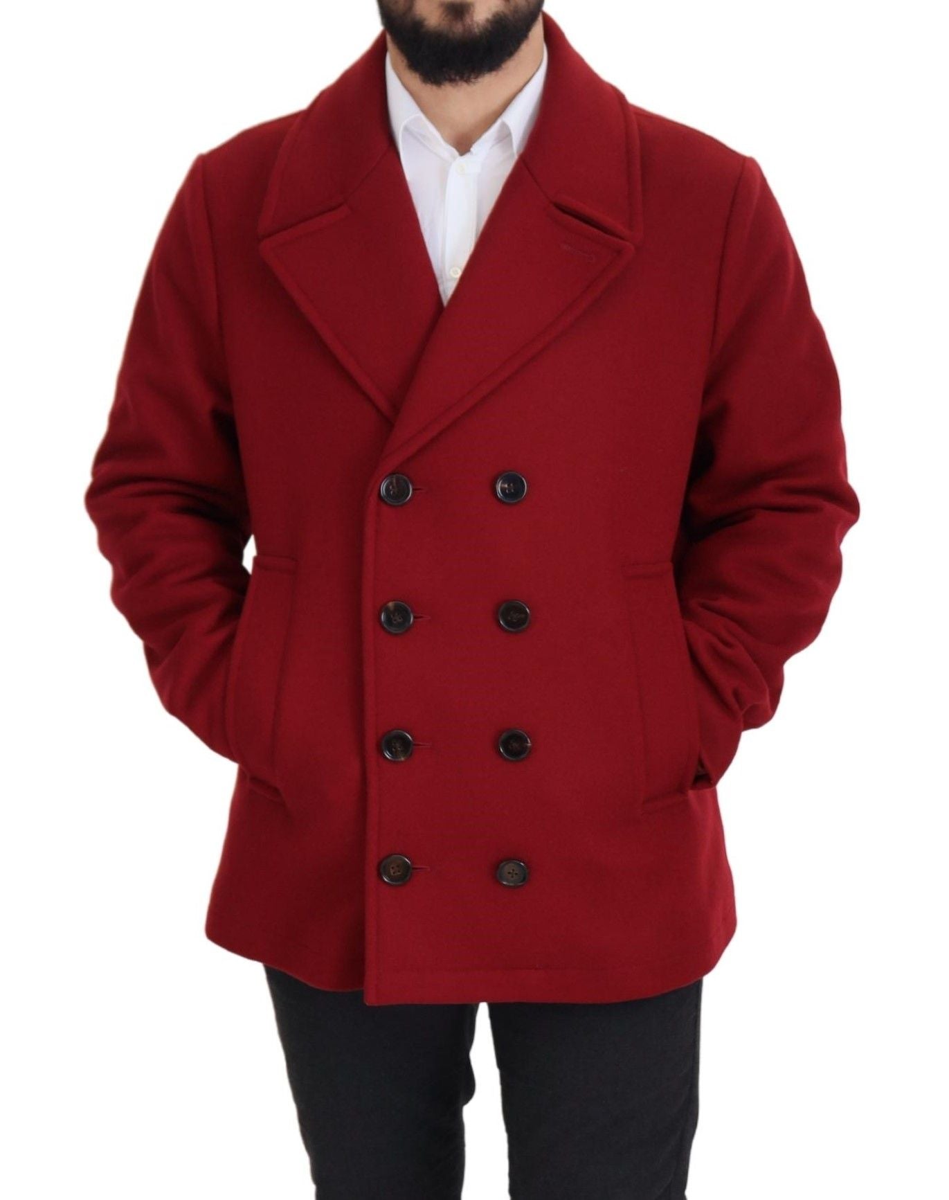 Manteau croisé en laine rouge Dolce & Gabbana