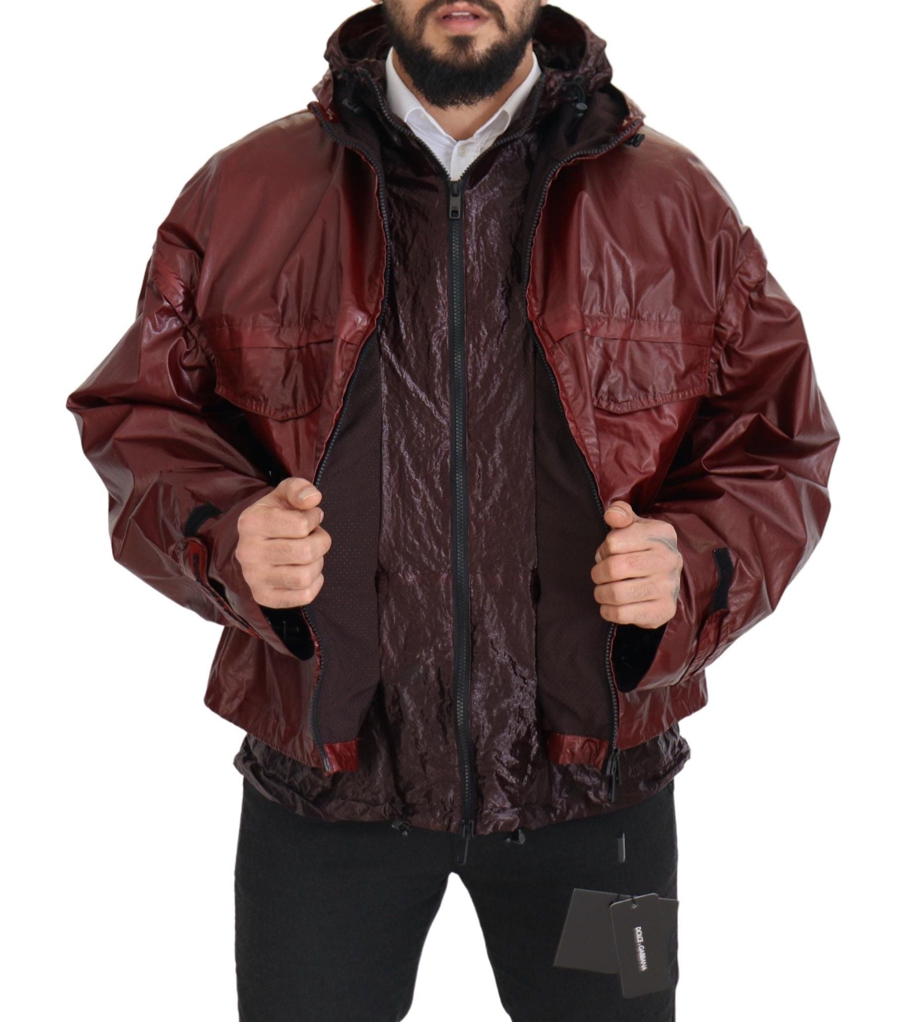 Veste Dolce & Gabbana en coton bordeaux à capuche entièrement zippée
