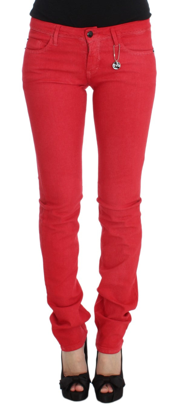 Jean Costume National rouge en mélange de coton super slim fit