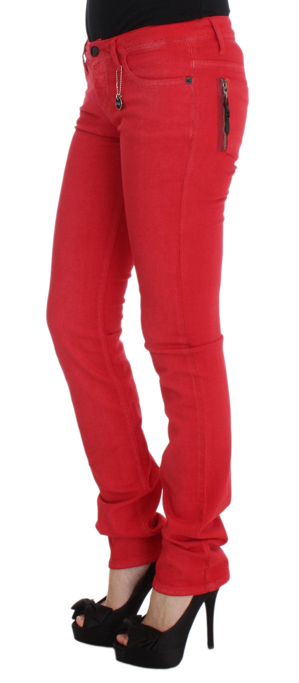 Jean Costume National rouge en mélange de coton super slim fit