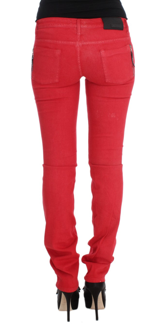 Jean Costume National rouge en mélange de coton super slim fit