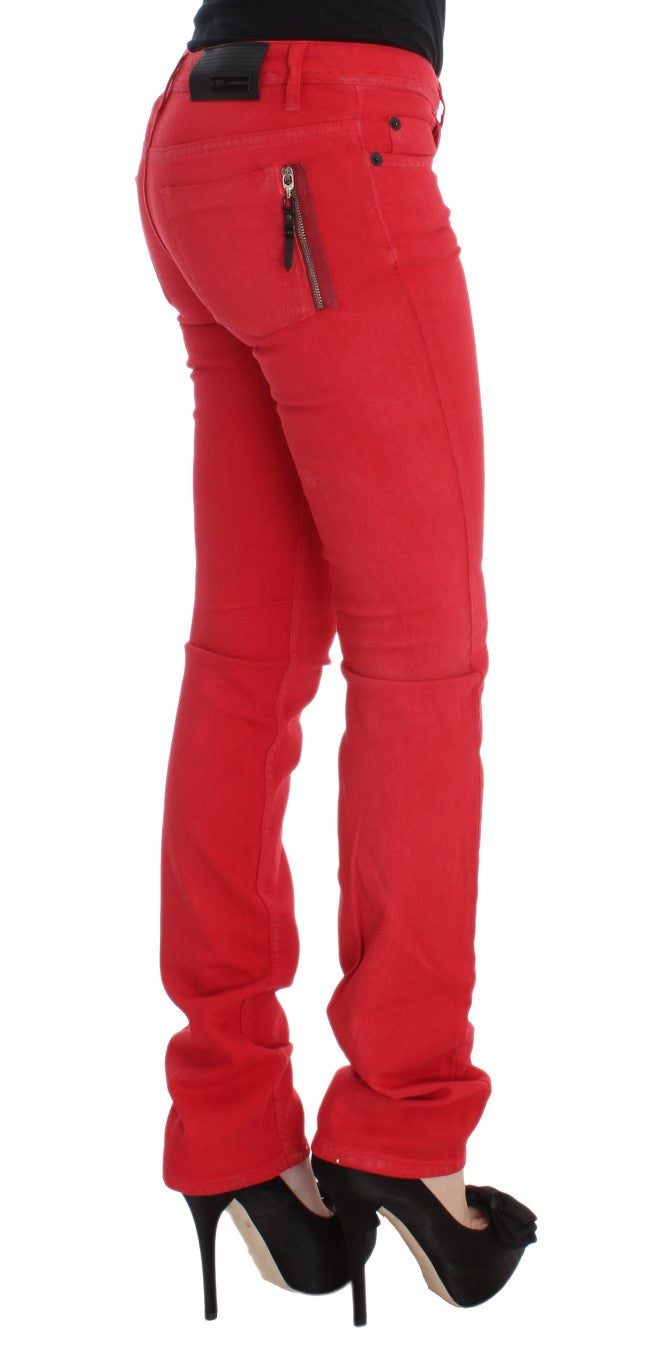 Jean Costume National rouge en mélange de coton super slim fit