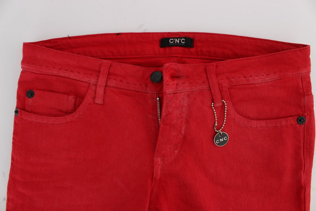 Jean Costume National rouge en mélange de coton super slim fit