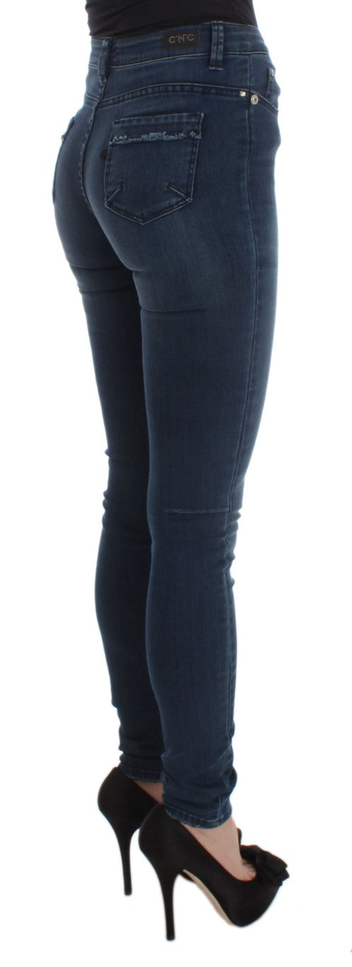 Jean slim Costume National en coton mélangé bleu