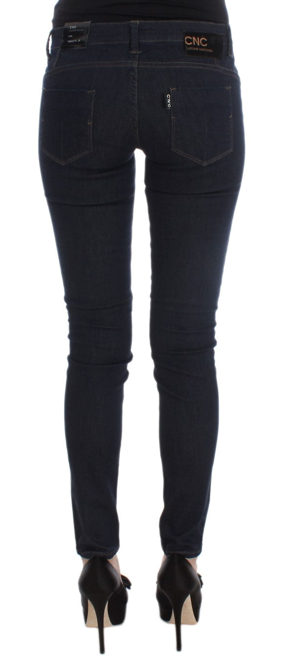Jean slim Costume National en coton mélangé bleu