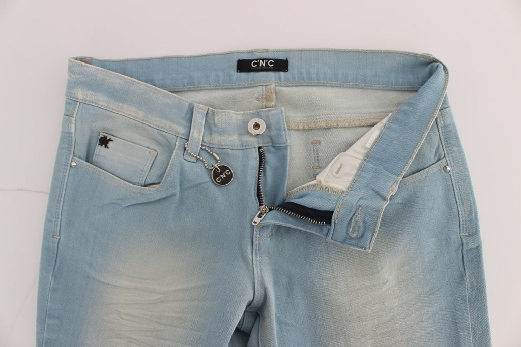 Jean Super Slim Fit en Coton Mélangé Bleu Costume National