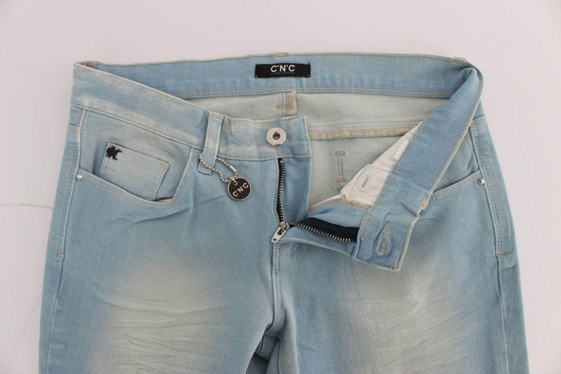 Jean Super Slim Fit en Coton Mélangé Bleu Costume National