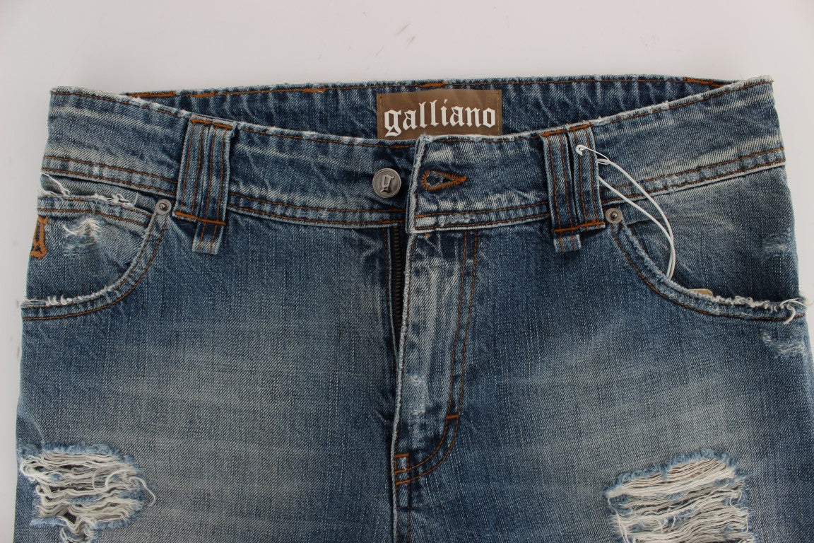 Jean court boyfriend en coton bleu délavé John Galliano
