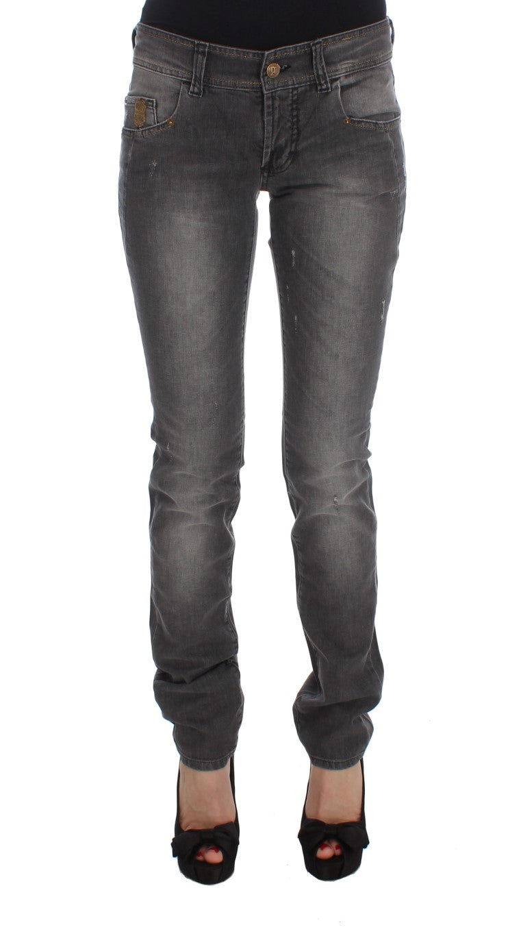 Jean slim stretch gris délavé en coton mélangé John Galliano