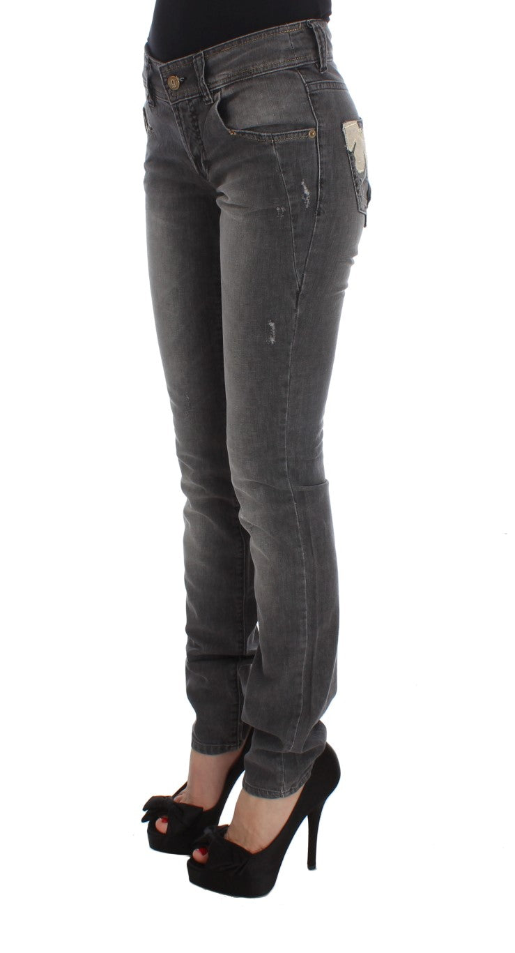 Jean slim stretch gris délavé en coton mélangé John Galliano