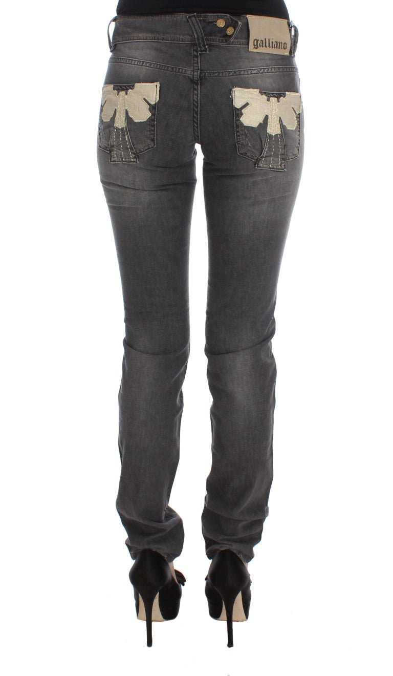 Jean slim stretch gris délavé en coton mélangé John Galliano