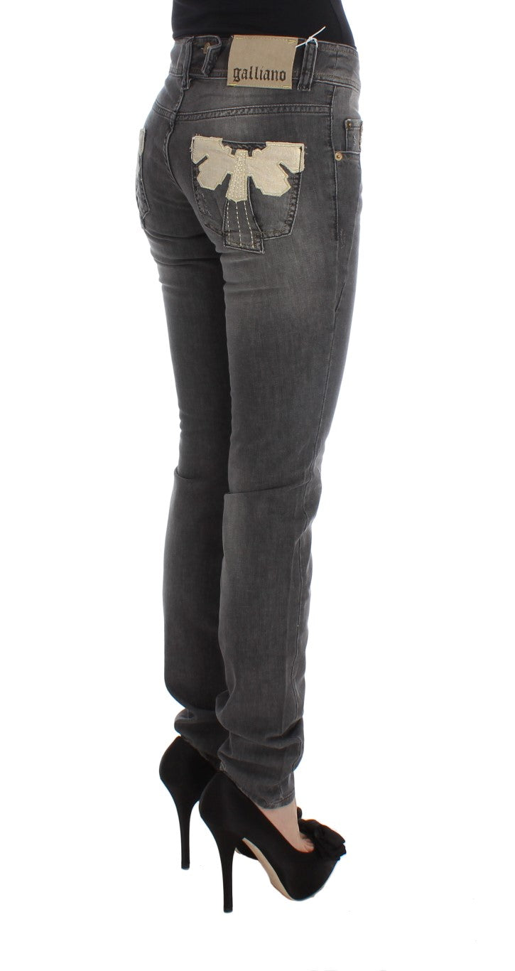 Jean slim stretch gris délavé en coton mélangé John Galliano