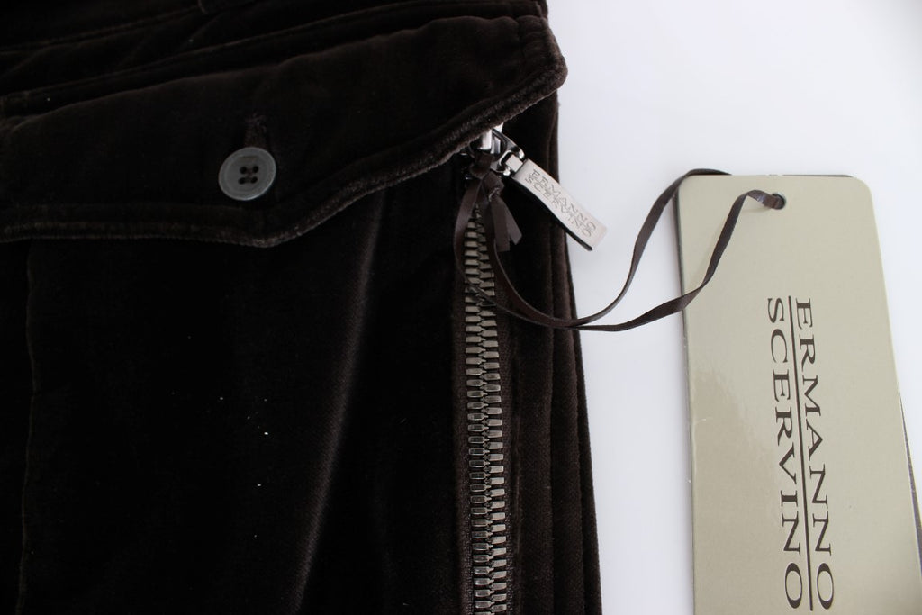 Pantalon slim Ermanno Scervino en velours de coton marron avec fermetures éclair