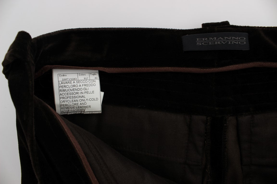 Pantalon slim Ermanno Scervino en velours de coton marron avec fermetures éclair