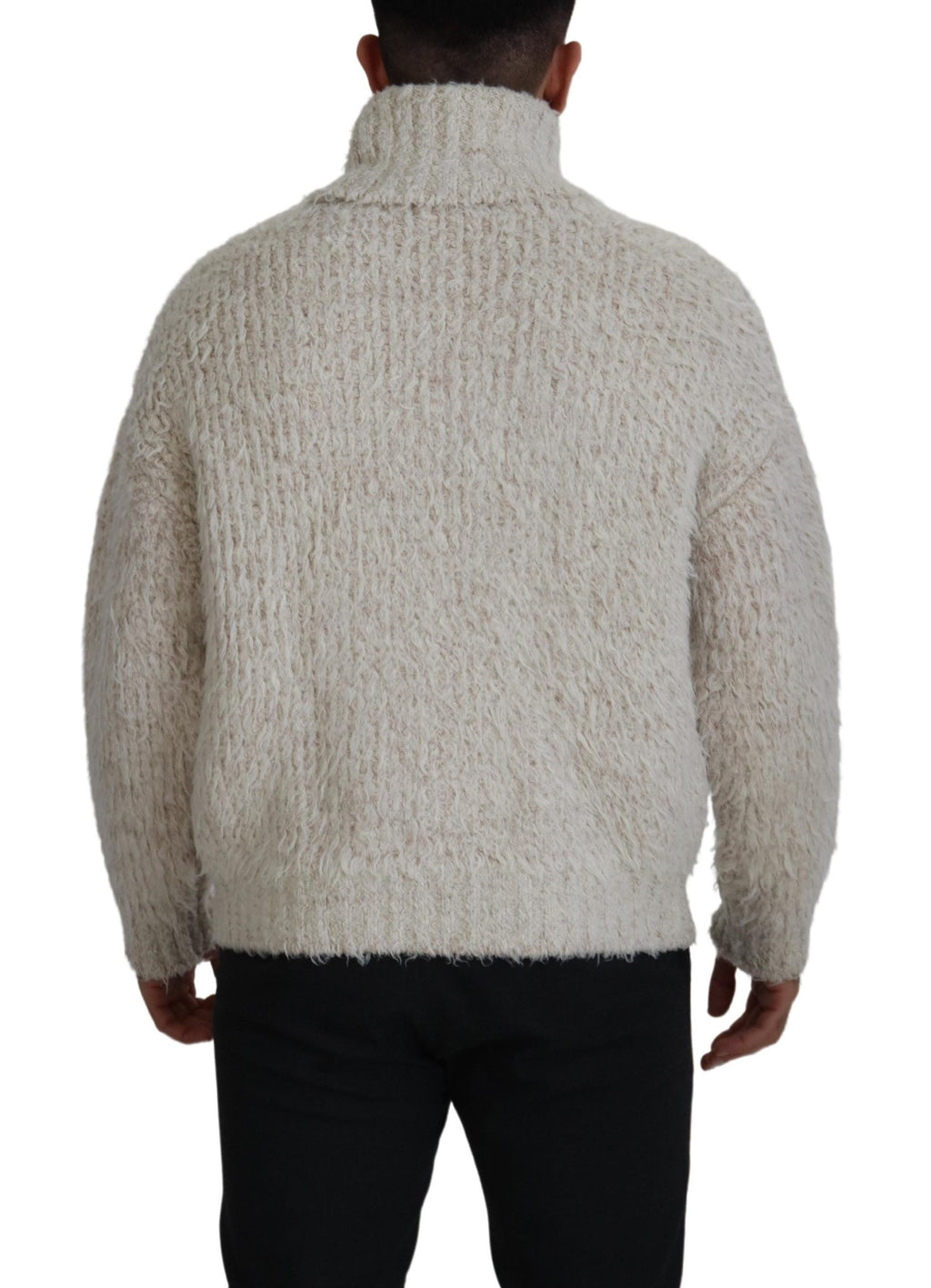 Pull en tricot de laine crème à col roulé Dolce & Gabbana