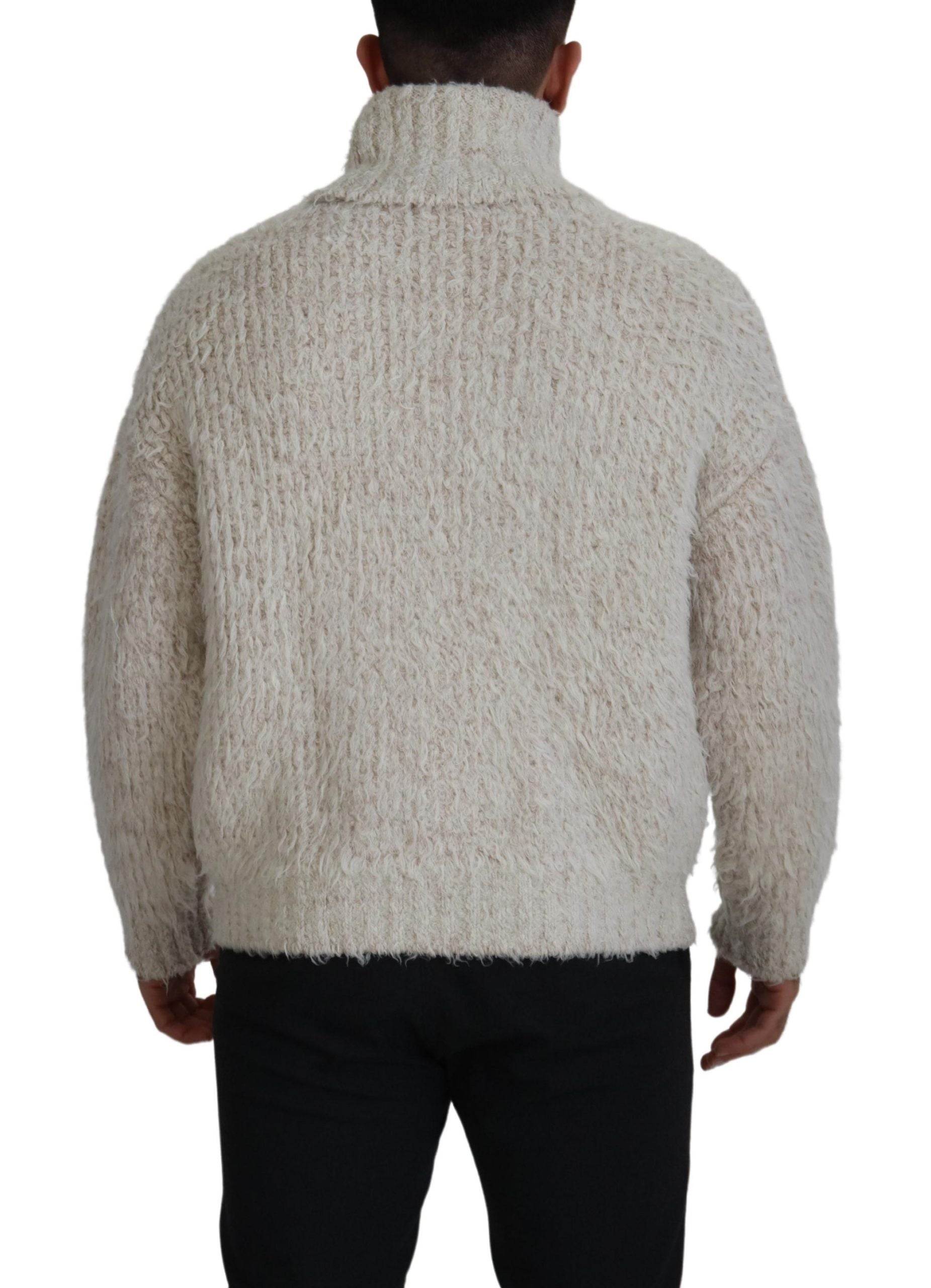 Pull en tricot de laine crème à col roulé Dolce & Gabbana