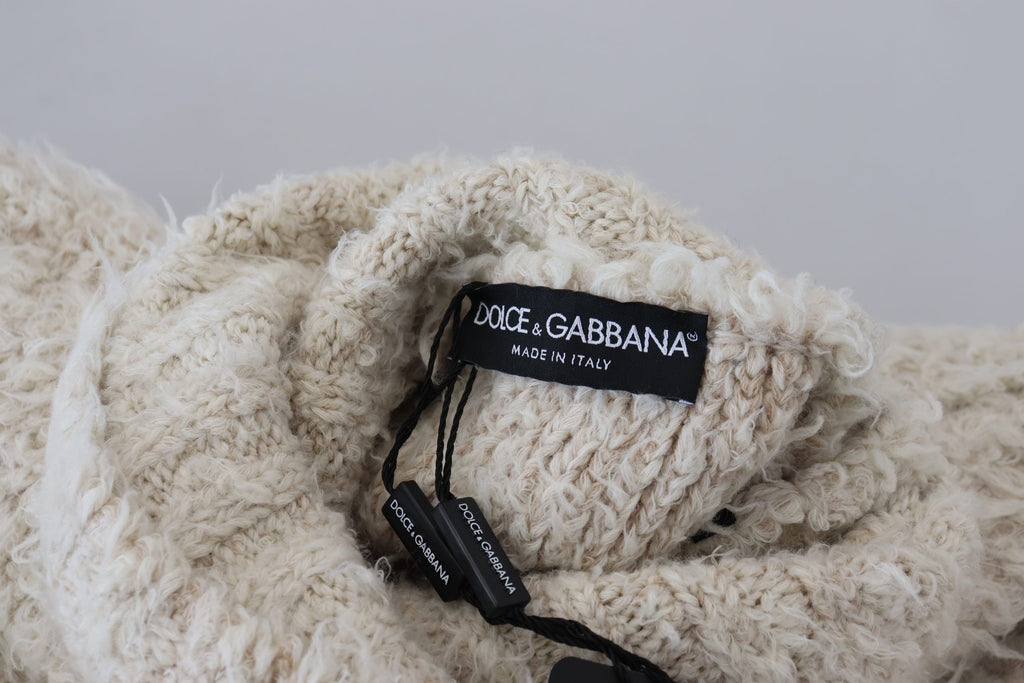 Pull en tricot de laine crème à col roulé Dolce & Gabbana