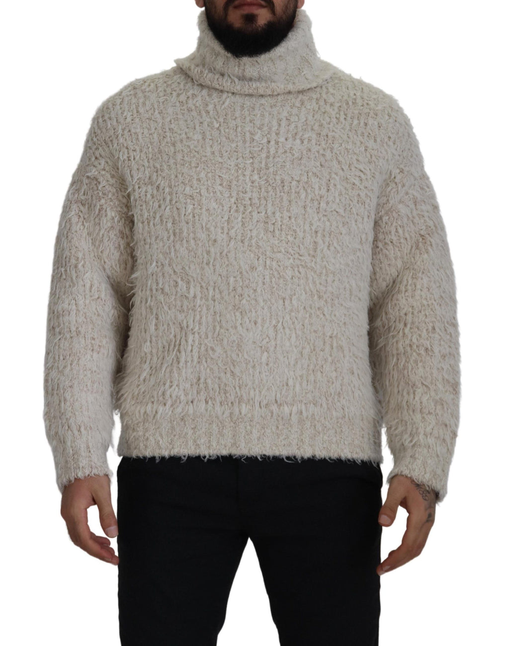Pull en tricot de laine crème à col roulé Dolce & Gabbana