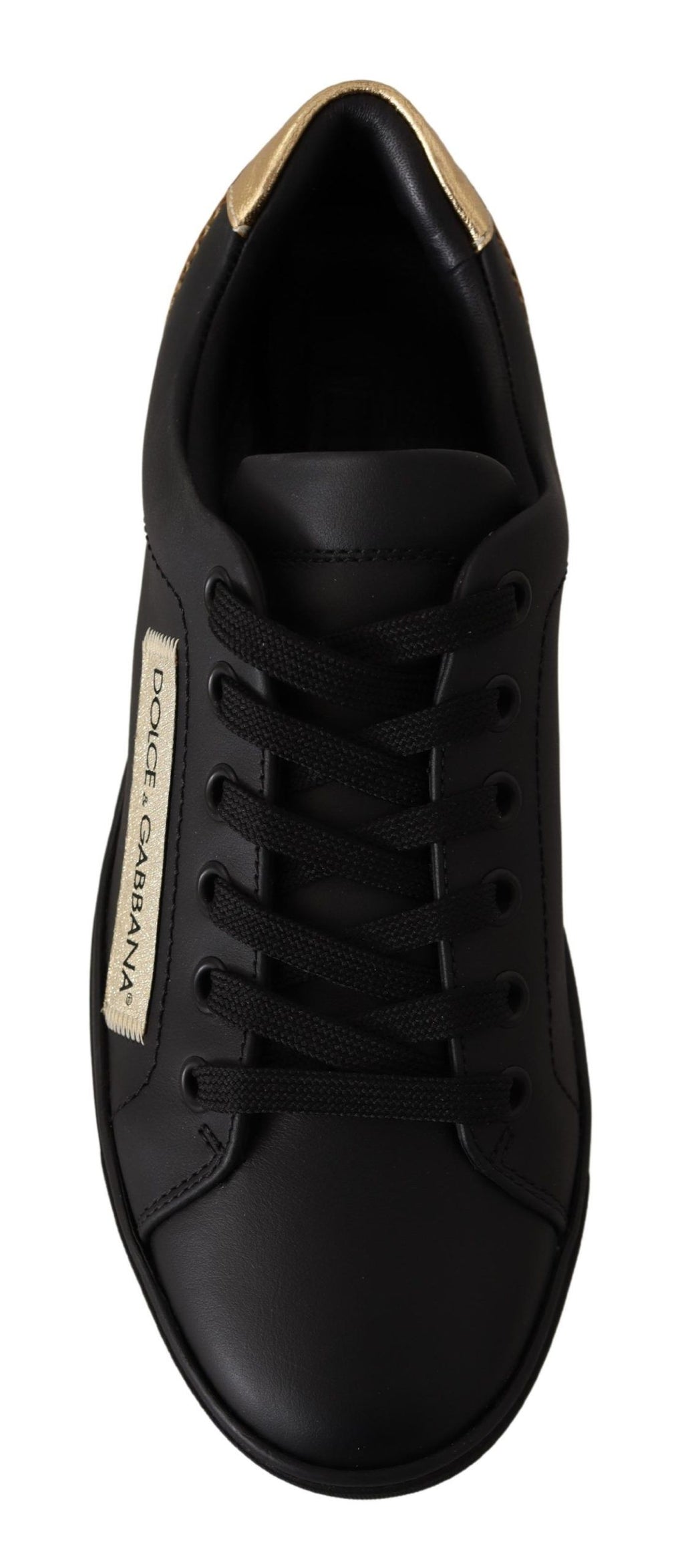 Chaussures Femme Dolce & Gabbana Baskets Basses en Cuir Noir et Doré