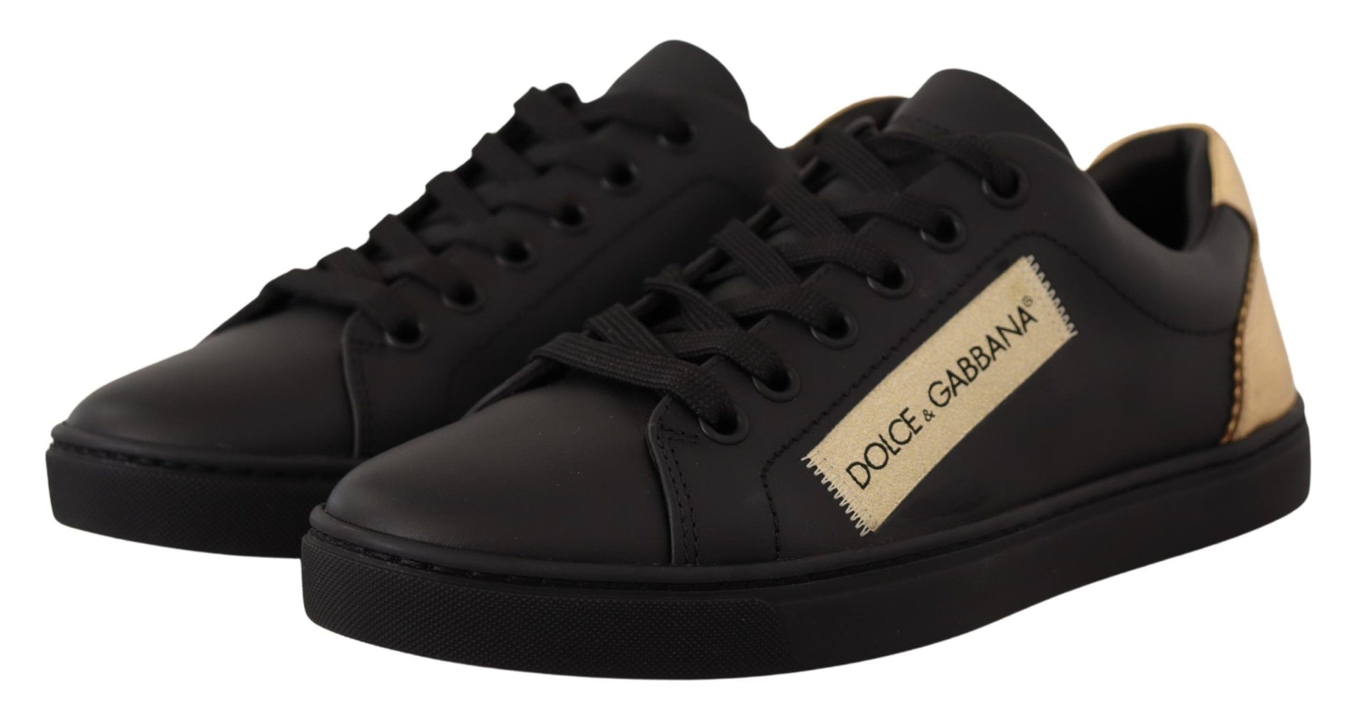 Chaussures Femme Dolce & Gabbana Baskets Basses en Cuir Noir et Doré