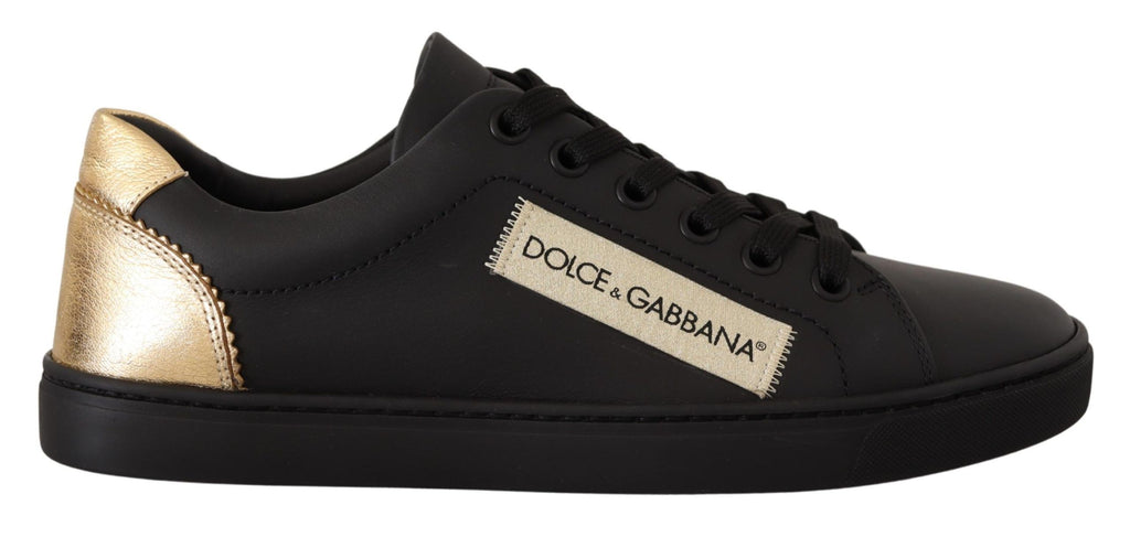 Chaussures Femme Dolce & Gabbana Baskets Basses en Cuir Noir et Doré