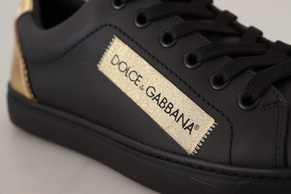 Chaussures Femme Dolce & Gabbana Baskets Basses en Cuir Noir et Doré