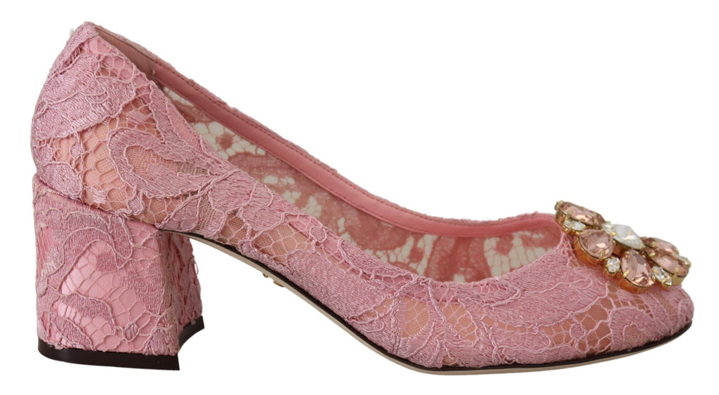 Chaussures à talons Dolce & Gabbana en dentelle Taormina rose avec cristaux couleurs pastel