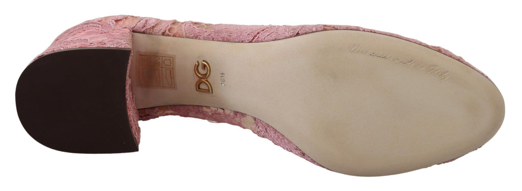 Chaussures à talons Dolce & Gabbana en dentelle Taormina rose avec cristaux couleurs pastel